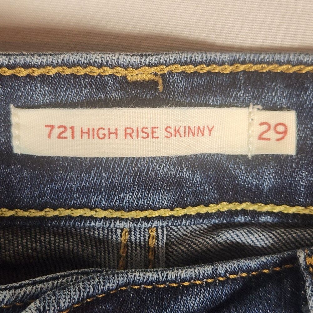 Levi’s 721 High Rise Skinny Jeans Women’s 29x30 Distressed Blue Stretch - Picture 11 of 13